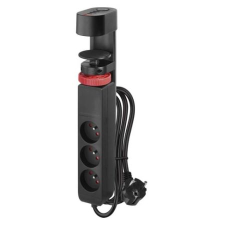 EMOS Prodlužovací kabel 1,5m/3 zásuvky/vypínač/uchycení na stůl/USB/černý/PVC/1,5mm2