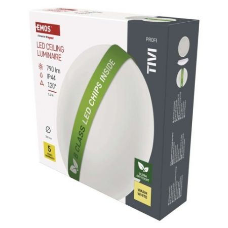 EMOS LED přisazené svítidlo TIVI, B CLASS, kruhové bílé 5,2W, IP44, teplá bílá
