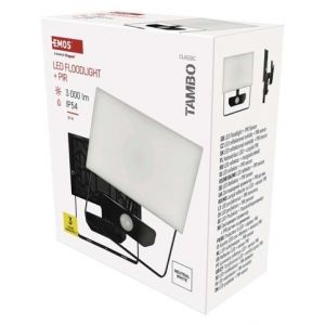 EMOS LED reflektor TAMBO se senzorem pohybu, 30 W, 3000 lm, černý