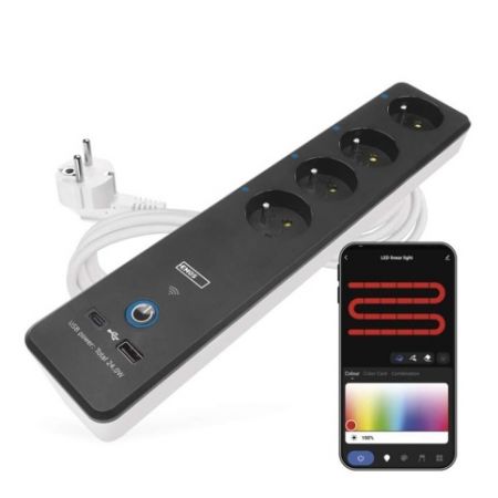 EMOS GoSmart prodlužovací kabel 2 m / 4 zásuvky / s vyp. / s USB / bílá-černá / PVC / 1,5 