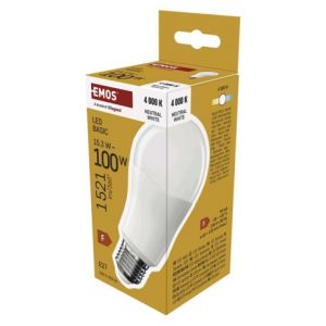 EMOS LED žárovka Basic A60 / E27 / 15,3W (100 W) / 1521 lm / Neutrální bílá