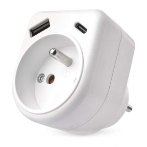 EMOS Rozbočovací zásuvka 1×, 1×USB-A+1×USB-C, bílá