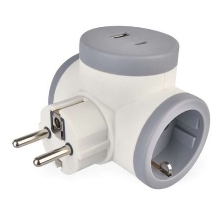 EMOS Rozbočovací zásuvka 2×, 1×USB-A+1×USB-C, bílo-šedá