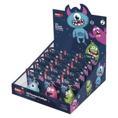 EMOS LED klíčenka - příšerky se zvukem, 18 ks, display box