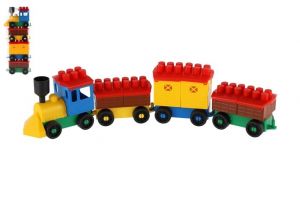 Stavebnice LORI 6 vlak + 3 vagónky plast v sáčku