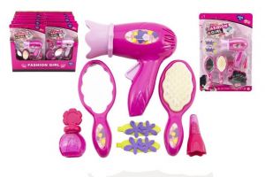 Sada krásy/Malá kadeřnice s fénem a doplňky plast 2 druhy na kartě 18,5x27,5 cm 12ks v box