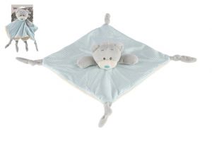 Medvěd usínáček chrastítko plyš 25x25cm modrý na kartě v sáčku 0+