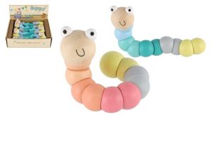 Červík/housenka kloubový dřevo 16cm asst 2 barvy 14ks v boxu 10m+