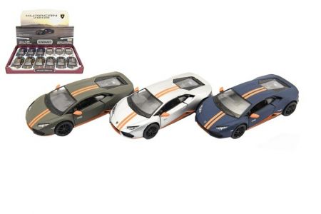 Auto Kinsmart Lamborghini Huracan kov 12cm na zpětné natažení asst 4 barvy 12ks v boxu