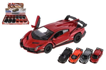 Auto Kinsmart Lamborghini Veneno kov 13cm na zpětné natažení asst 4 barvy 12ks v boxu