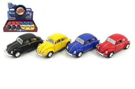 Auto Kinsmart VW Classical Beetle kov 13cm na zpětné natažení asst 4 barvy 12ks v boxu