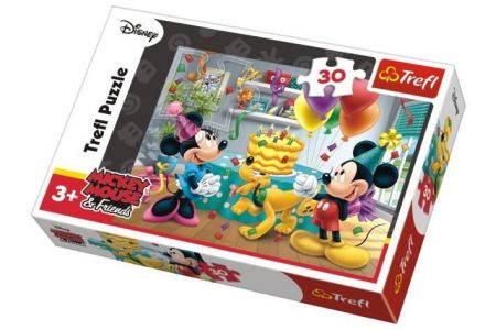 Puzzle Mickey a Minnie slaví narozeniny Disney 27x20cm 30 dílků v krabičce 21x14x4cm