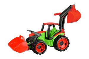 Traktor se lžící a bagrem plast modro-šedý 65cm v krabici od 3 let