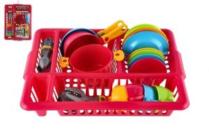 Sada nádobí s odkapávačem plast 35x28cm 2 barvy v síťce