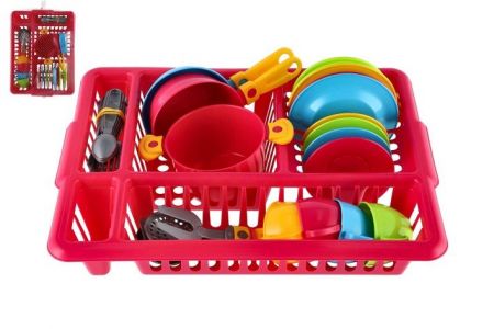 Sada nádobí s odkapávačem plast 35x28cm 2 barvy v síťce