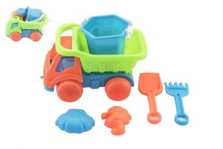 Auto na písek s doplňky plast 16cm 2 barvy v síťce