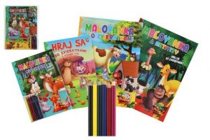 Omalovánky+aktivity/Maľovanky+aktivity Zvířátka/zvieratká 4ks + pastelky CZ+SK verze v sáč