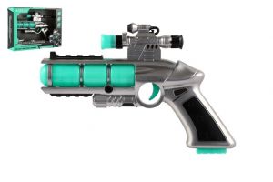 Pistole se zaměřovačem plast 20cm na baterie se zvukem a se světlem v krabici