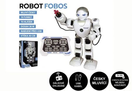 Robot RC FOBOS plast interaktivní chodící 40cm česky mluvící na baterie s USB v krabici 31