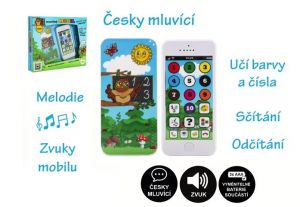 Naučný mobilní telefon s krytem Moudrá sova plast na baterie se zvukem v krabici 22x18x3,5