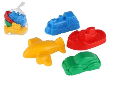 Formičky Bábovky na písek 4ks plast dopravní prostředky v síťce 12m+
