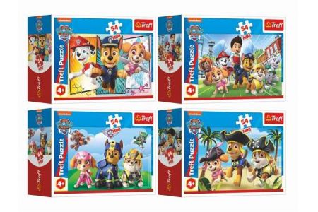 Minipuzzle 54 dílků Paw Patrol/Tlapková Patrola 4 druhy v krabičce 9x6x3cm 40ks v boxu