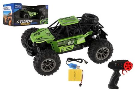 Auto RC buggy terénní zelené 22cm plast 2,4GHz na baterie + dobíjecí pack v krabici 32x16x