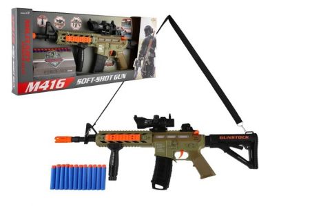 Samopal na pěnové náboje + náboje 12ks plast 60cm na baterie se světlem, zvukem v krabici 