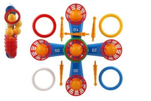 Házecí hra plast kříž s kruhy + košíčky s míčky v síťce