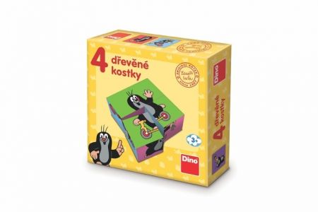 Kostky kubus Krtek dřevo 4 ks v krabičce 13x13x4cm