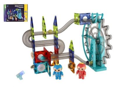 Kuličková dráha magnetická plast 80ks 16 kuliček + doplňky na baterie se světlem v krabici