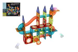 Kuličková dráha magnetická plast 110ks 16 kuliček + doplňky na baterie v krabici 36x28x9cm