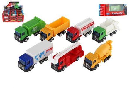 Auto nákladní Welly Scania kov/plast 7,5cm 6 druhů v krabičce 10,5x4x4cm