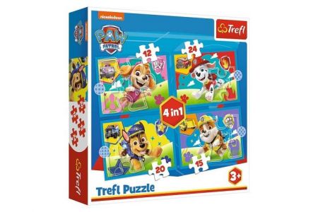 Puzzle 4v1 Štěňata v běhu Tlapková patrola/Paw Patrol 28,5x20,5cm v krabici 28x28x6cm