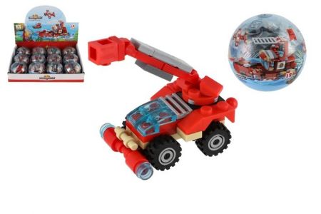 Stavebnice zásahová vozidla hasiči plast 7cm mix druhů v plastové kouli