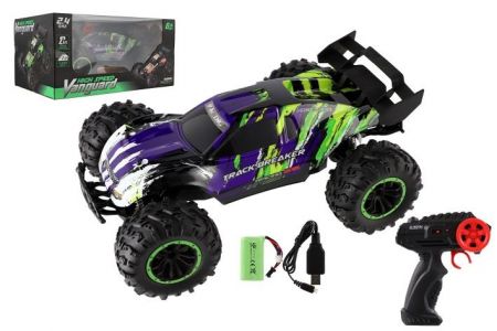 Auto RC Buggy rychlostní 2,4GHz plast 40cm dobíjecí pack+baterie fialové v krabici 42x21