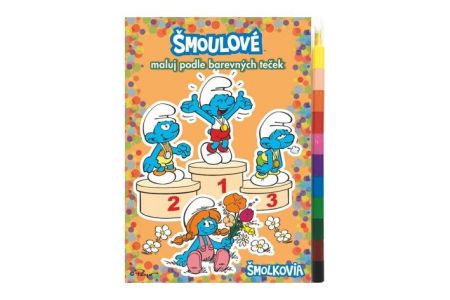 Omalovánky Šmoulové A5 Maluj podle barevných teček s voskovkami 11ks v sáčku