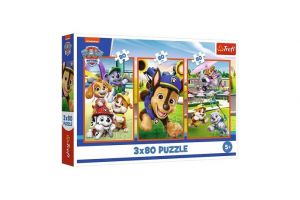 Puzzle 3x80 Psí gang Tlapková patrola/Paw Patrol 18x27,5cm v krabici 29x19x4cm