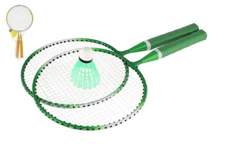 Badminton sada dětská kov/plast 2 pálky + 1 košíček 2 barvy v síťce 23x45x6cm