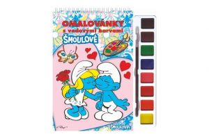 Omalovánky Šmoulové s vodovými barvami a štětcem, kroužková vazba 21x23cm