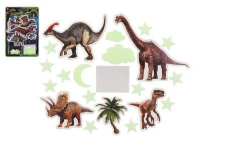 Dinosauři na zeď/strop svítící ve tmě papír/plast 2 druhy na kartě