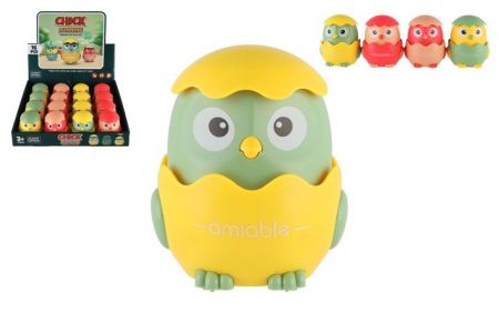 Kuřátko Zmáčkni a jeď plast 7x8cm na setrvačník 4 barvy