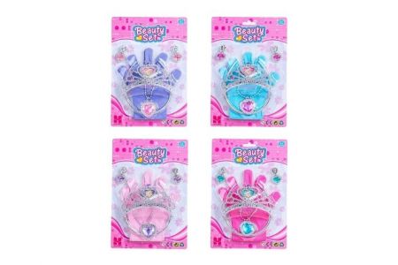 Sada krásy plast korunka, náhrdelník, naušnice, rukavičky 3 barvy na kartě 17,5x27,5cm