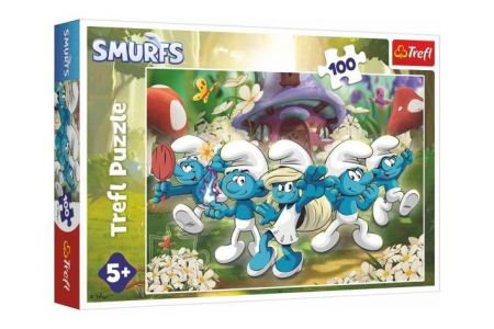Puzzle Seznamte se se Šmouly 100 dílků 41x27,5cm v krabici 28,5x19x4cm