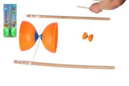 Diabolo velké sada plast/dřevo 35x12cm 2 barvy na kartě
