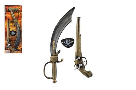 Pirátská sada plast meč/šavle, pistole klapací, kryt na oko na kartě 19x53cm