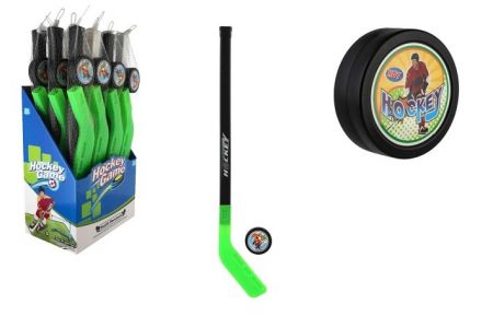 Hokejka s pukem plast 74cm 2 barvy v síťce
