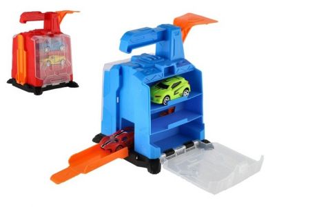 Garáž + 2 auta plast s vystřelovacím mechanismem 16x19x15cm