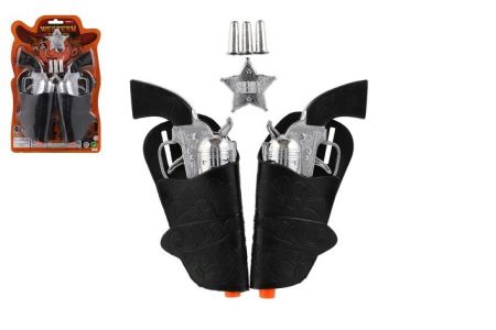 Pistole/kolt klapací s pouzdrem 2ks kovbojská sada plast s doplňky na kartě 19x29cm