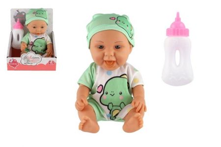 Panenka/Miminko s lahvičkou plast 26cm pevné tělo 2 druhy v krabičce 15x13x18cm